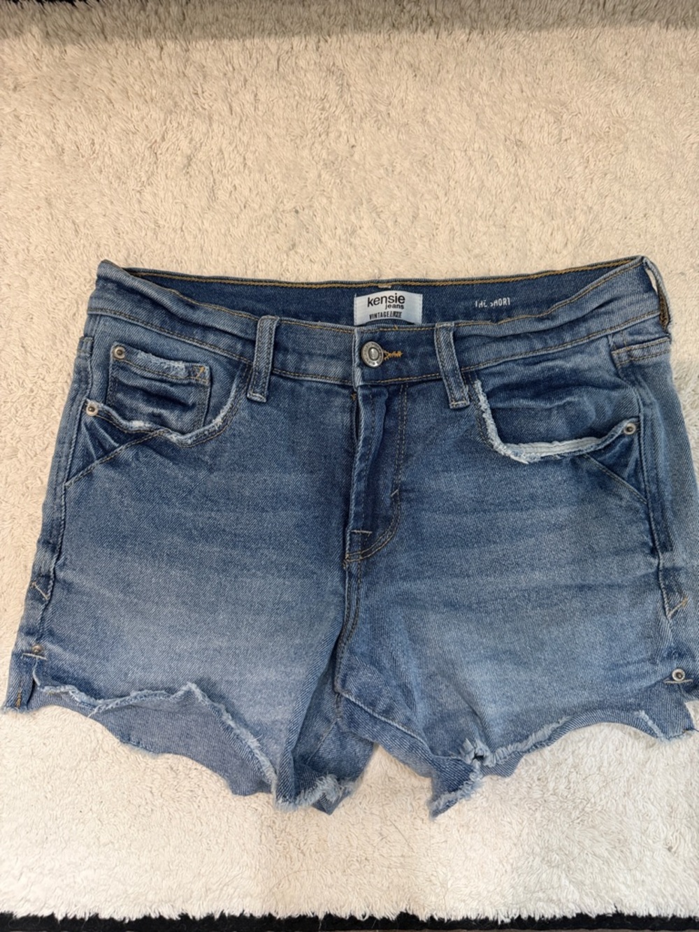 Kensie Medium Blue Distressed Denim Cutoff Shorts